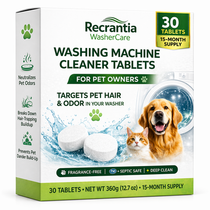 Recrantia Washing Machine Cleaner Tablets for Pet Owners – 30 Count